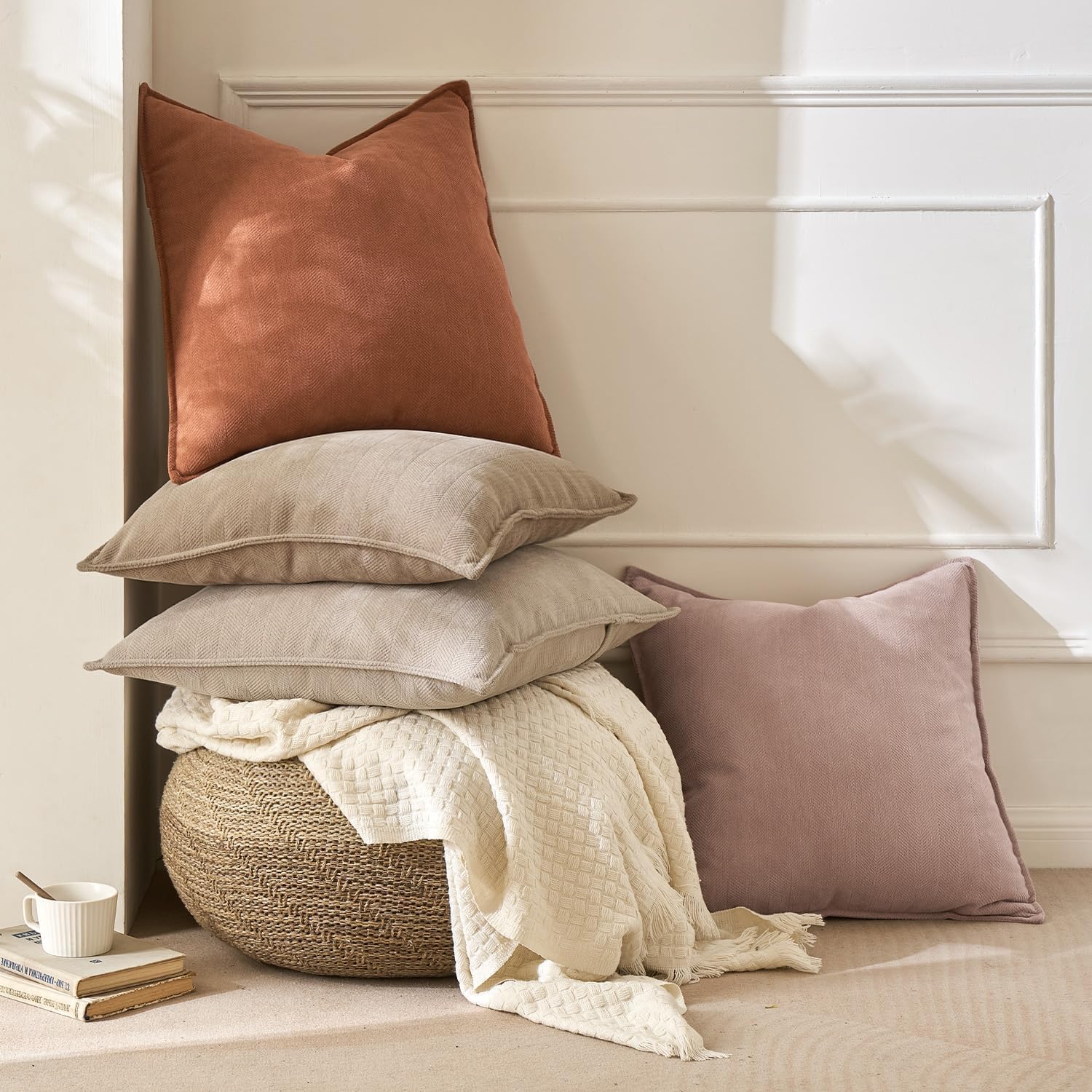 MIULEE Burnt Orange Decorative Pillow Covers - Soft Chenille 20x20 Inch | Luxurious Farmhouse Cushion for Sofa & Bedroom