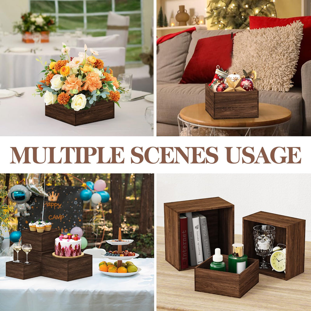 VANITURE 8 PCS Wooden Buffet Risers, Rustic Wood Cake Cupcake Stands, Square Food Risers for Buffet Table, Catering Dessert Table Display Set, Stackable Wooden Crates for Party, Decor, Wedding, Birthday
