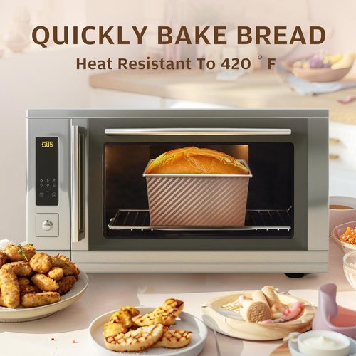 KITESSENSU Non-Stick Pullman Loaf Pan Set - 2 Pack with Lid, 1 lb Capacity, Gold Carbon Steel Bakeware