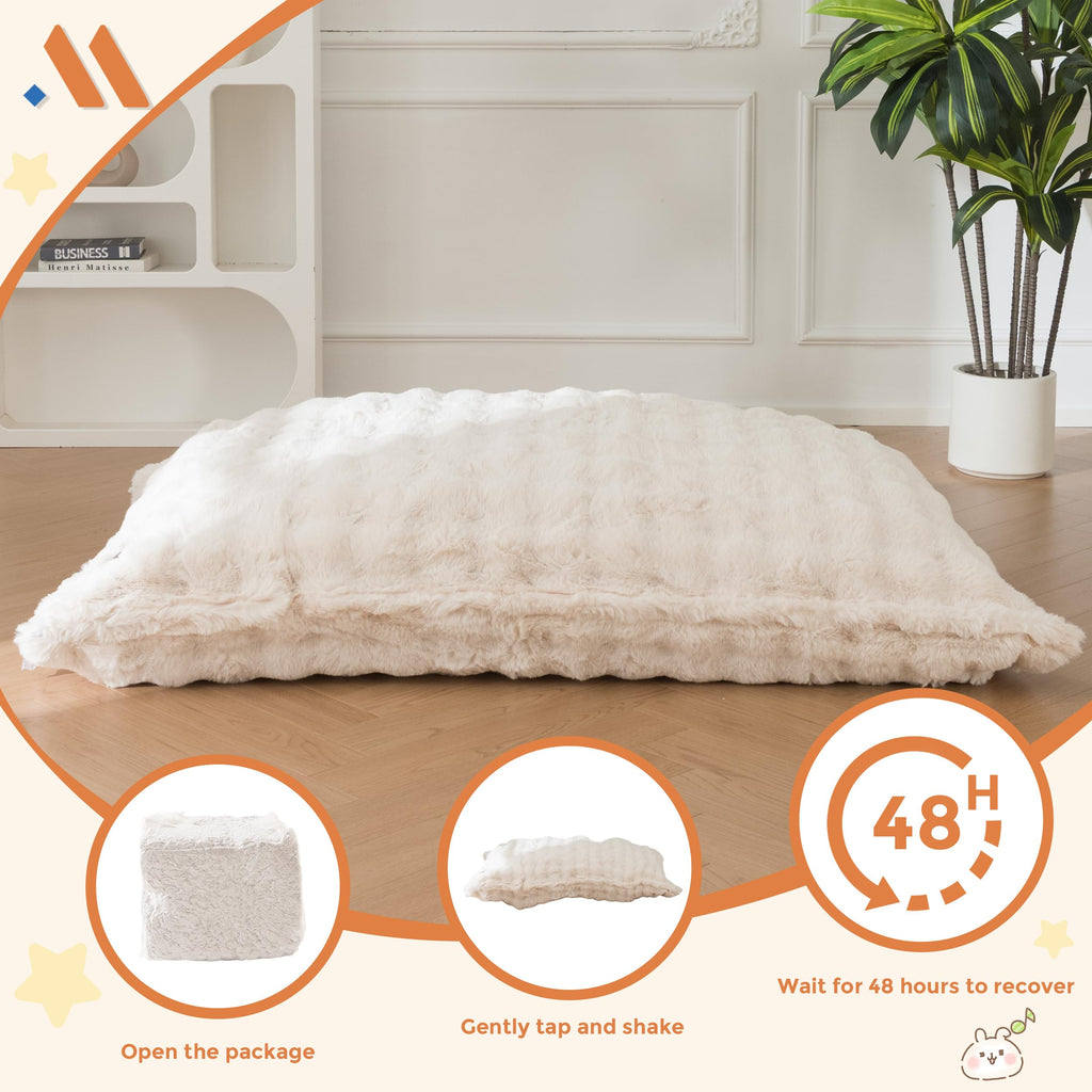 MAXYOYO 3 in 1 Kids Bean Bag Chair Bed, Child Floor Sofa for Gaming, Reading, Convertible Bean Bag Floor Cushion with Machine Washable Cover for Living Room Bedroom, Beige