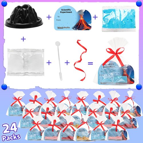 CHILDGO 24 Pack Valentines Gifts for Kids-Volcano Eruption Science Kits with Valentines Cards, STEM Experiments for Classroom Exchange and Party Favors for Boys and Girls