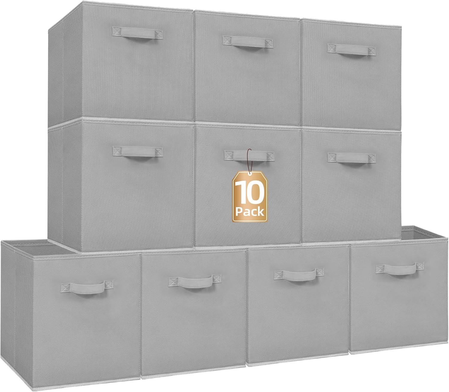 Storage Maniac Storage Cubes - 13-Inch Collapsible Bins with Handles | 10-Pack Grey Fabric Organizers