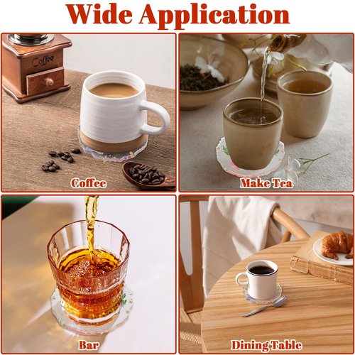 Dried Flower Coasters Set of 2, Non-Slip Decorative Floral Resin Coasters, Reusable Exquisite Flower Coaster for Coffee Table Desk Kitchen Bar Mugs(2 Style)