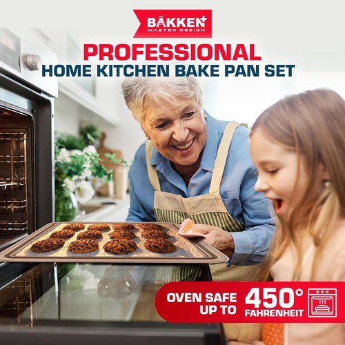 BAKKEN 6-Piece Baking Pan Set | Commercial Grade Carbon Steel, Nonstick, Space-Saving Design, Oven Safe Up to 450°F, Brown