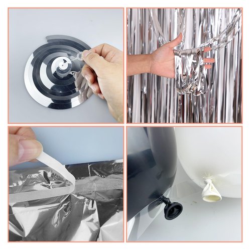 92 PCS Black and Silver Happy Birthday Decorations Balloons Fringe Curtains Vortex for Boys Men Girls Women 16th 18th 20th 21st 25th 30th 40th 50th 60th Birthday Party Decorations (Black Silver)
