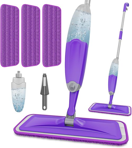 HOMTOYOU Spray Mop for Floor Cleaning - Versatile Wet Mop with 3 Washable Microfiber Pads | Ideal for Hardwood, Tile, and Vinyl