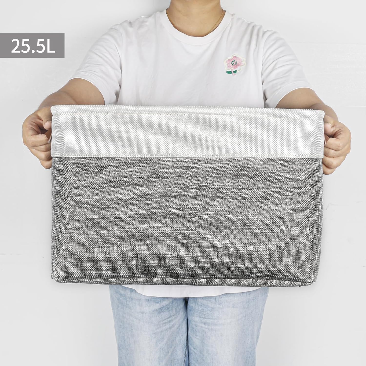 Bagnizer Storage Bins - Large Fabric Baskets for Organizing | 3-Pack Decorative Linen Bins (Grey & White) 15x11x9.5 Inches