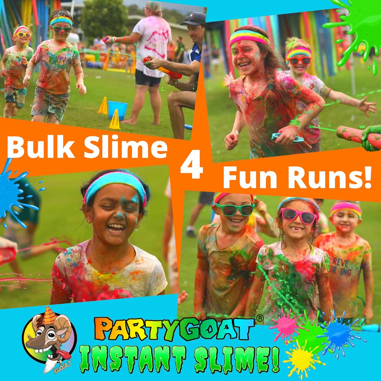 PARTY GOAT Bulk Instant Slime Powder - Create 40 Gallons of Fun Multicolor Slime for Blaster Guns & Color Events