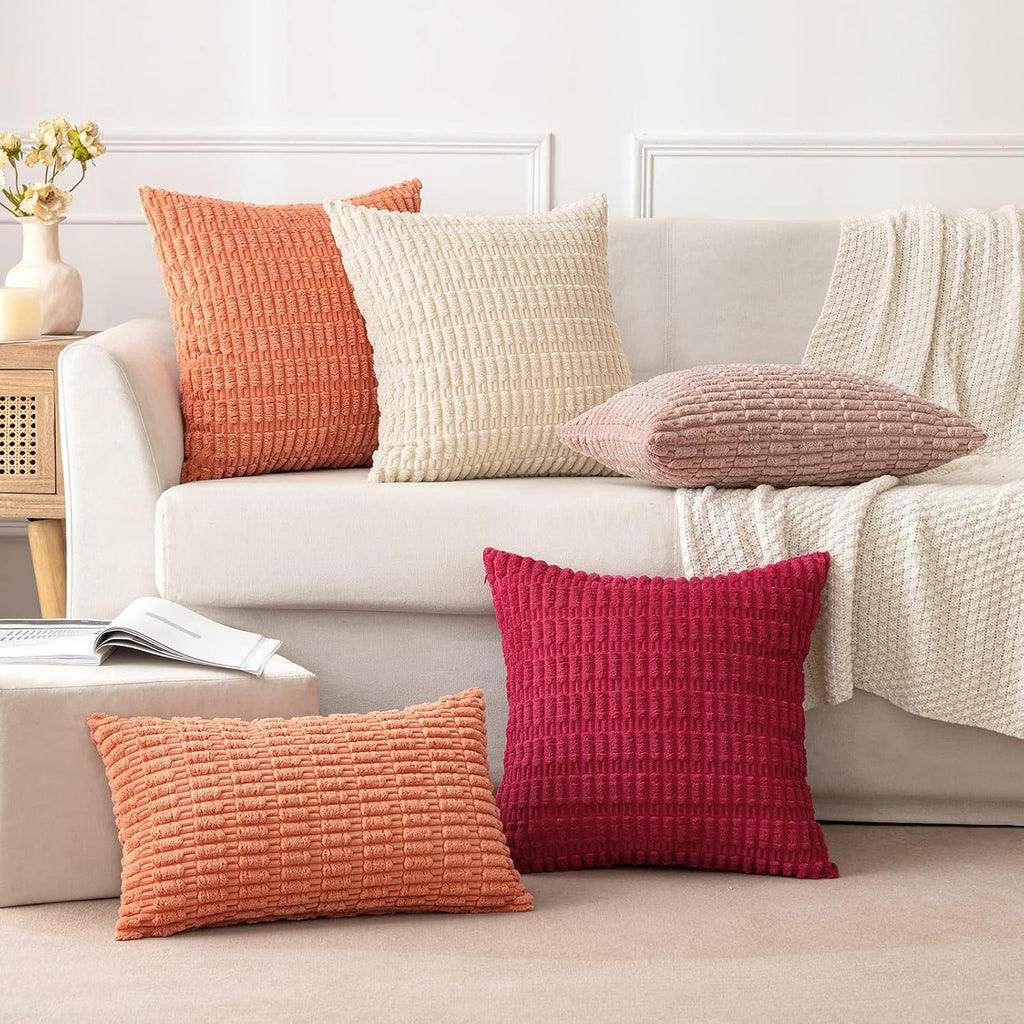 MIULEE Corduroy Throw Pillow Covers - Soft Boho Striped Design | 18x18 Inch for Modern Farmhouse Decor