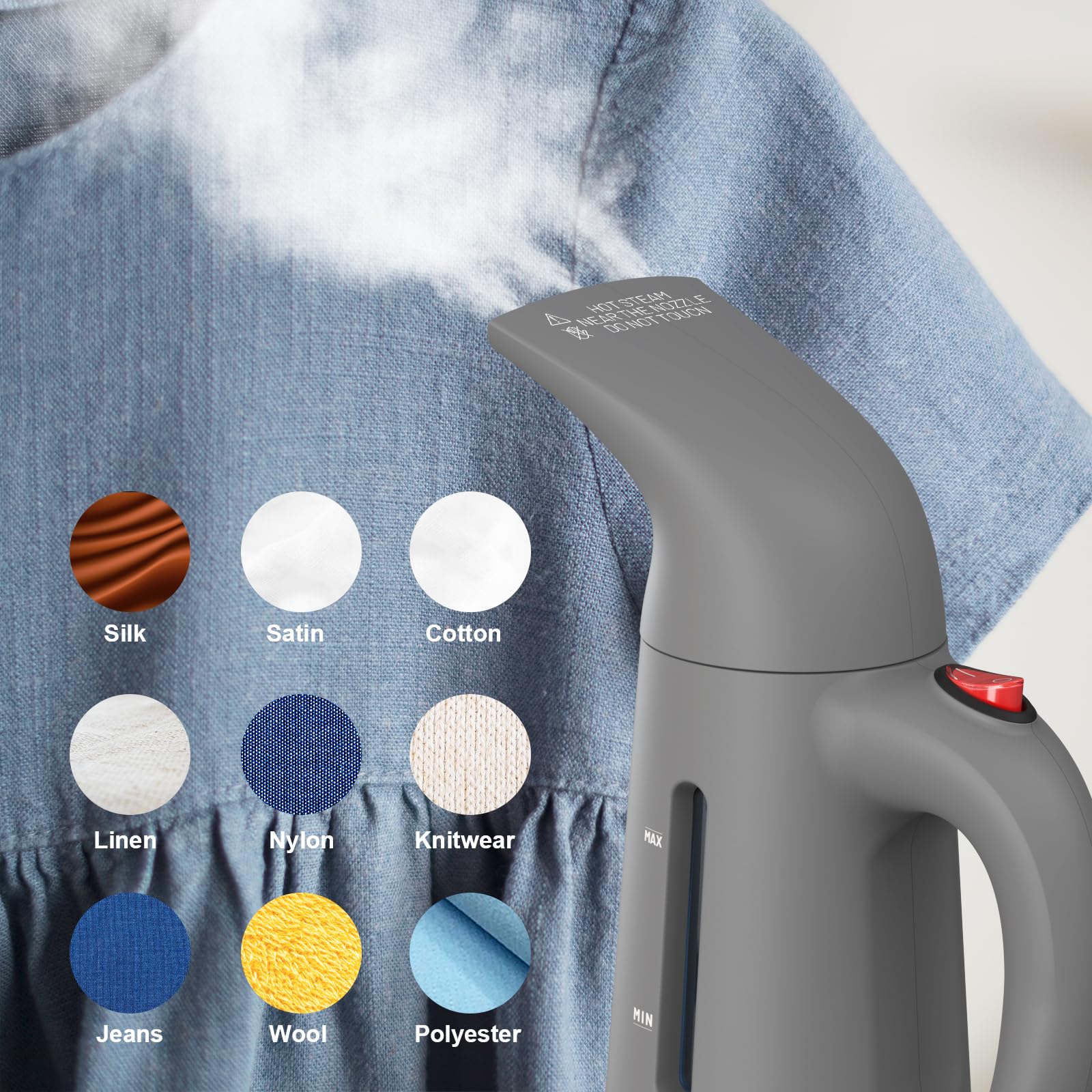 Steamer for Clothes, Travel Handheld Garment Steamer, Portable Clothes Steamer Remove Wrinkle,Ideal for ALL Fabrics,18 minutes Continuous Steam, One button Design, Easy to Use (Gray)