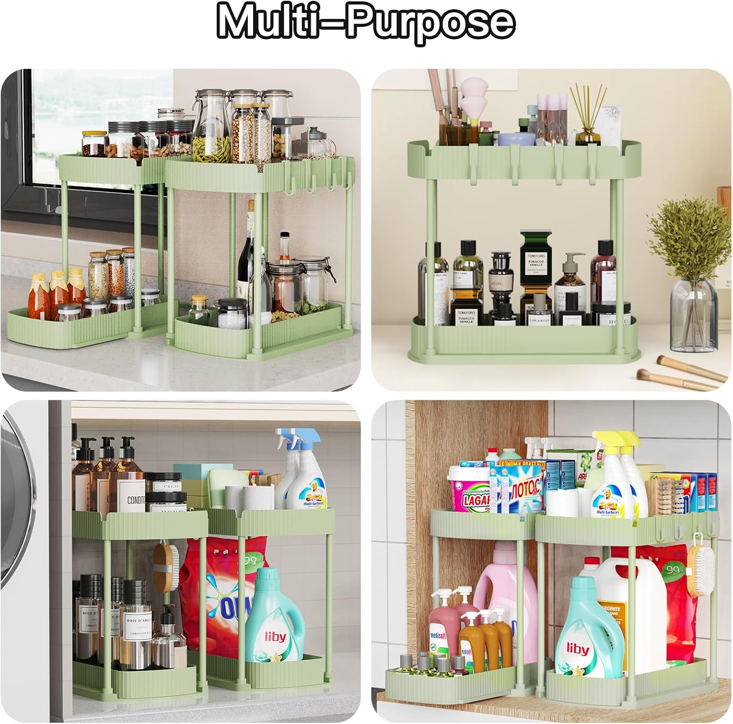 Ukeetap Multi-Purpose Pull-Out Storage Organizers - Under Sink & Cabinet Solutions | 14.8 Inch, Green