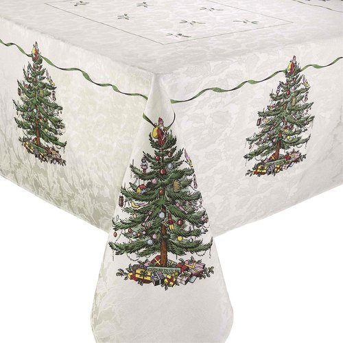 Spode - Fabric Tablecloth, Kitchen Table Accessories, Holiday Home Decor (Spode Christmas Tree Collection, 60" x 144")