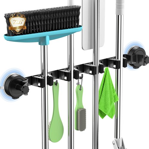 2026 Upgrade Broom Holder by [Brand Name] - Wall Mount Organizer with 4 Racks & 3 Hooks for Home