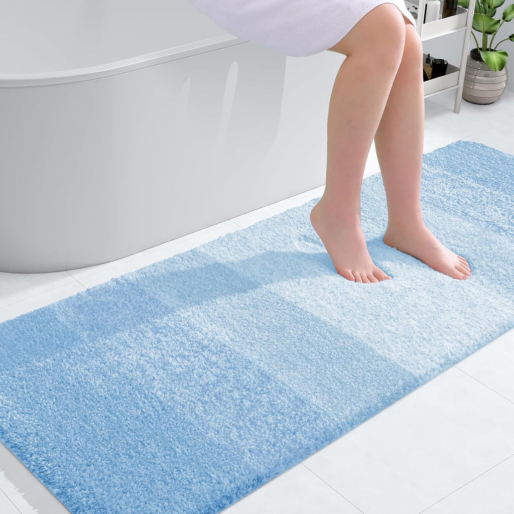 OLANLY Bathroom Runner Rug - Extra Soft Microfiber Mat 59x24 | Quick Dry, Washable, Sky Blue