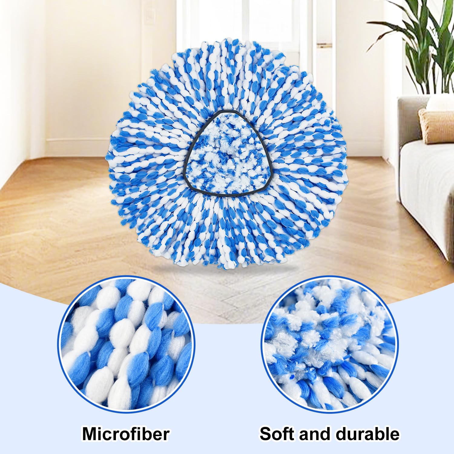 Mop Head Replacement Compatiable with Ocedar RinseClean 2-Tank System, Mircofiber Mop Heads Refill and Scrub Brush for O Cedar Rinseclean Spin Mop, 6 Pack Mop Refills & 2 Scrub Head for Floor Cleaning