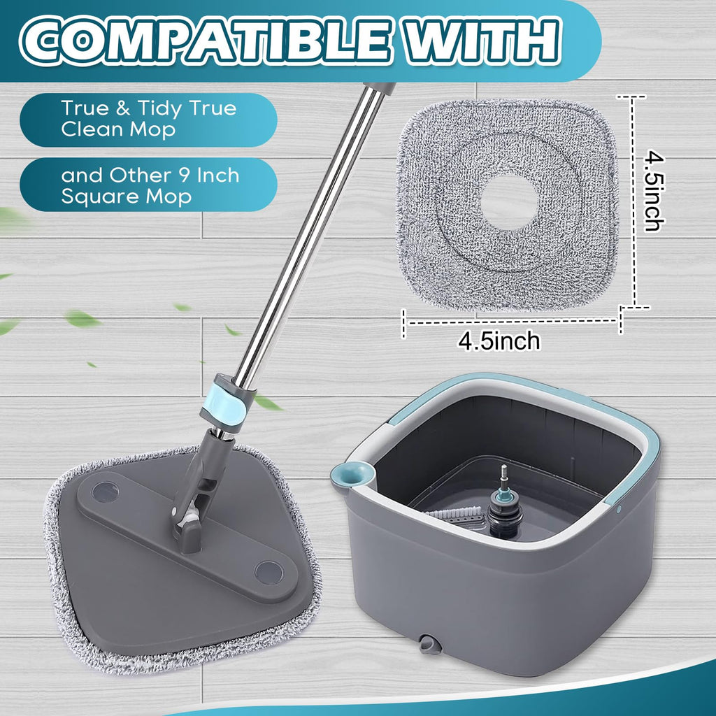 Yicotira Square Microfiber Mop Pads Compatible with True & Tidy True Spin Mop - Mop Replacement Pads for Square Spin Mop and Bucket - Washable Pads fit for All 9 Inch Square Spin Mop (4 Pack)