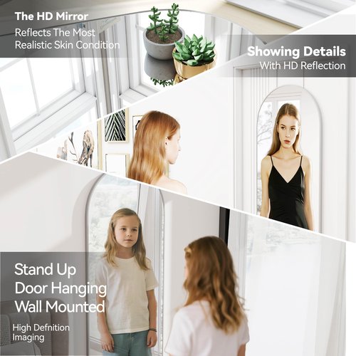 SCWF-GZ 57x20 Door Hanging Full Length Mirror, Floor (Height 5.7ft just Body in1.3ft) Wall Mounted Metal Frame Arch Dressing Mirrors for Bedroom Bathroom Living Room 57 inch Silver
