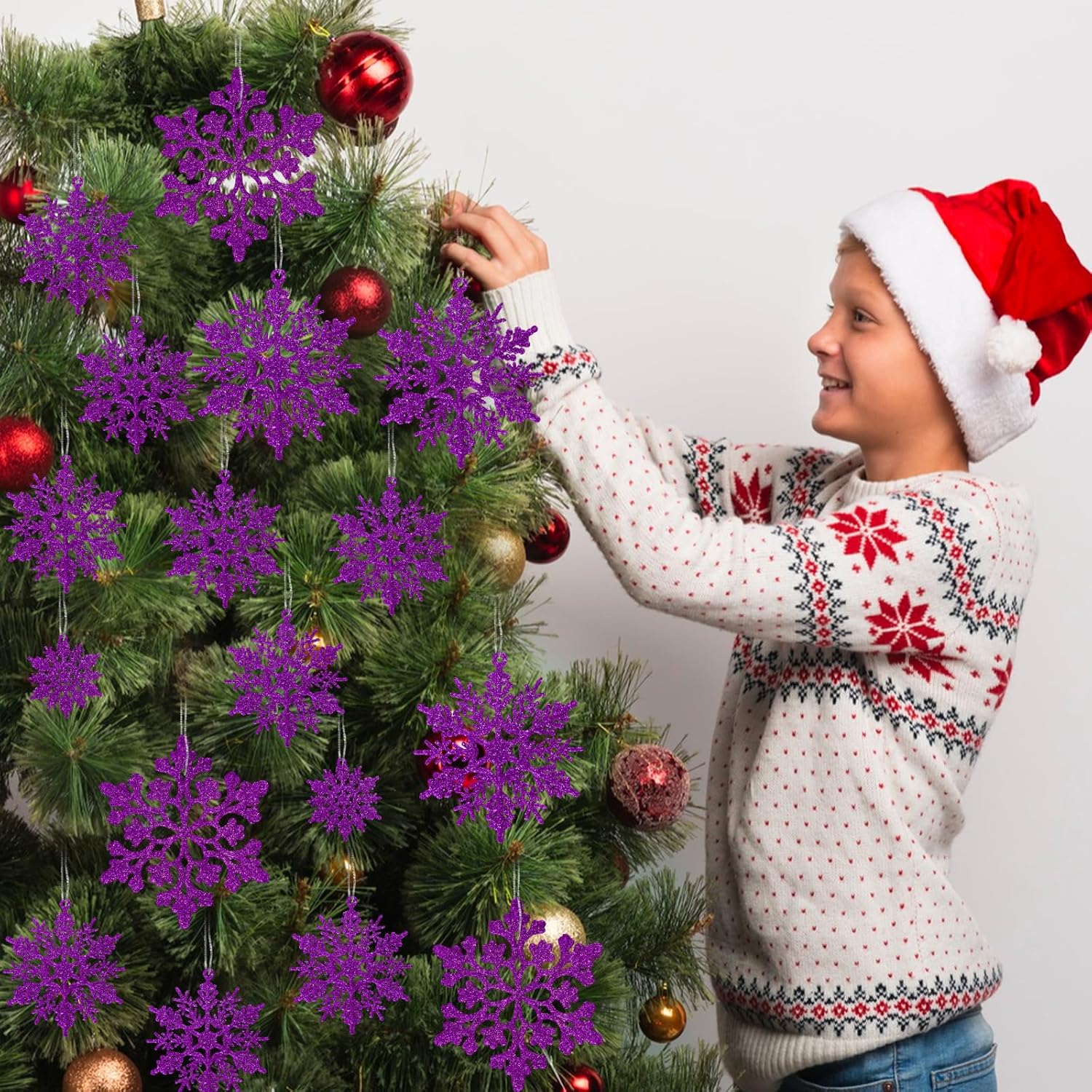 Skiennix 36pcs Christmas Deep Purple Snowflake Ornaments - Plastic Hanging Decor for Winter Wonderland