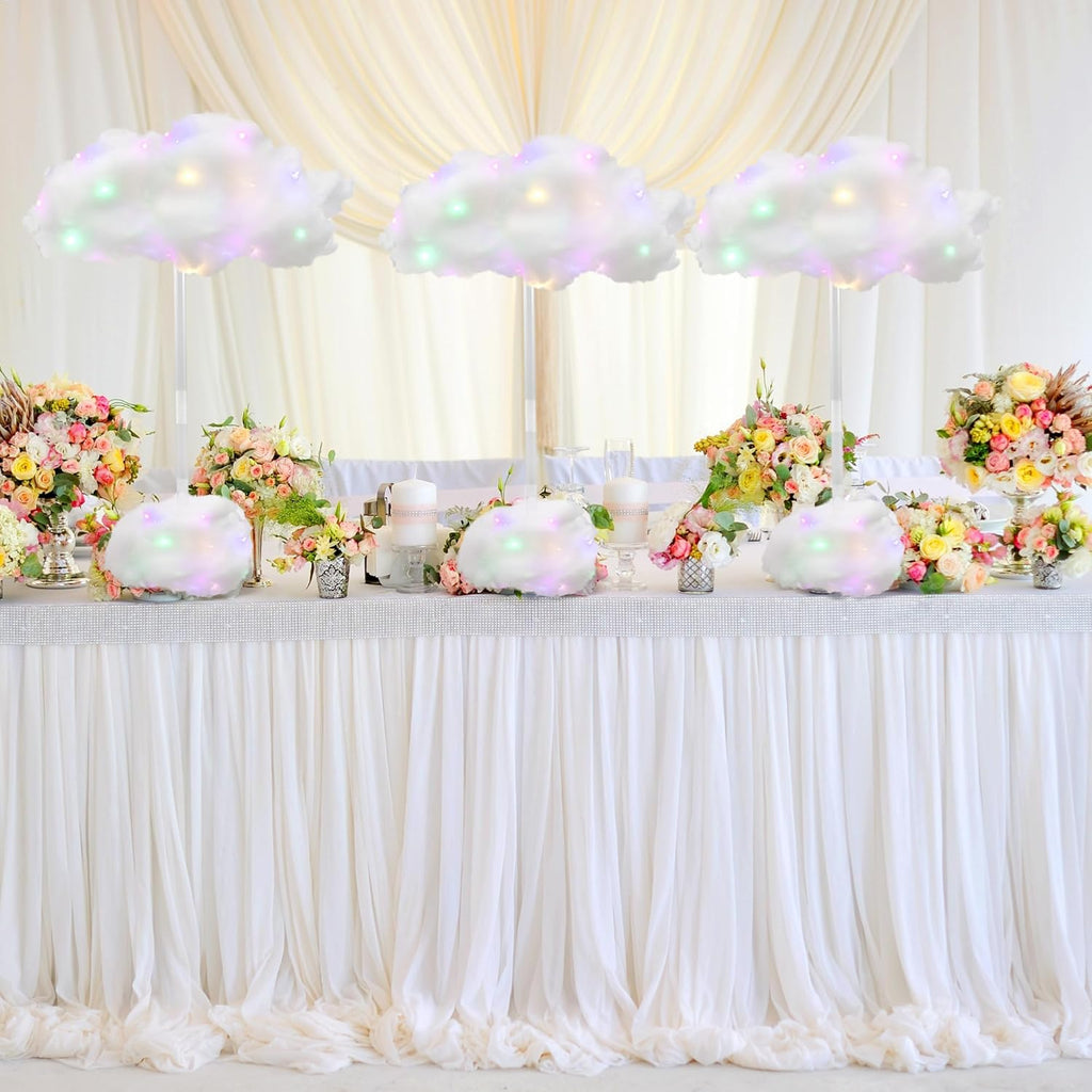 Skiennix LED Cloud Lights - 4 Set Fluffy Cotton Clouds Decor for Baby Showers & Parties | DIY Wall/Table Centerpiece