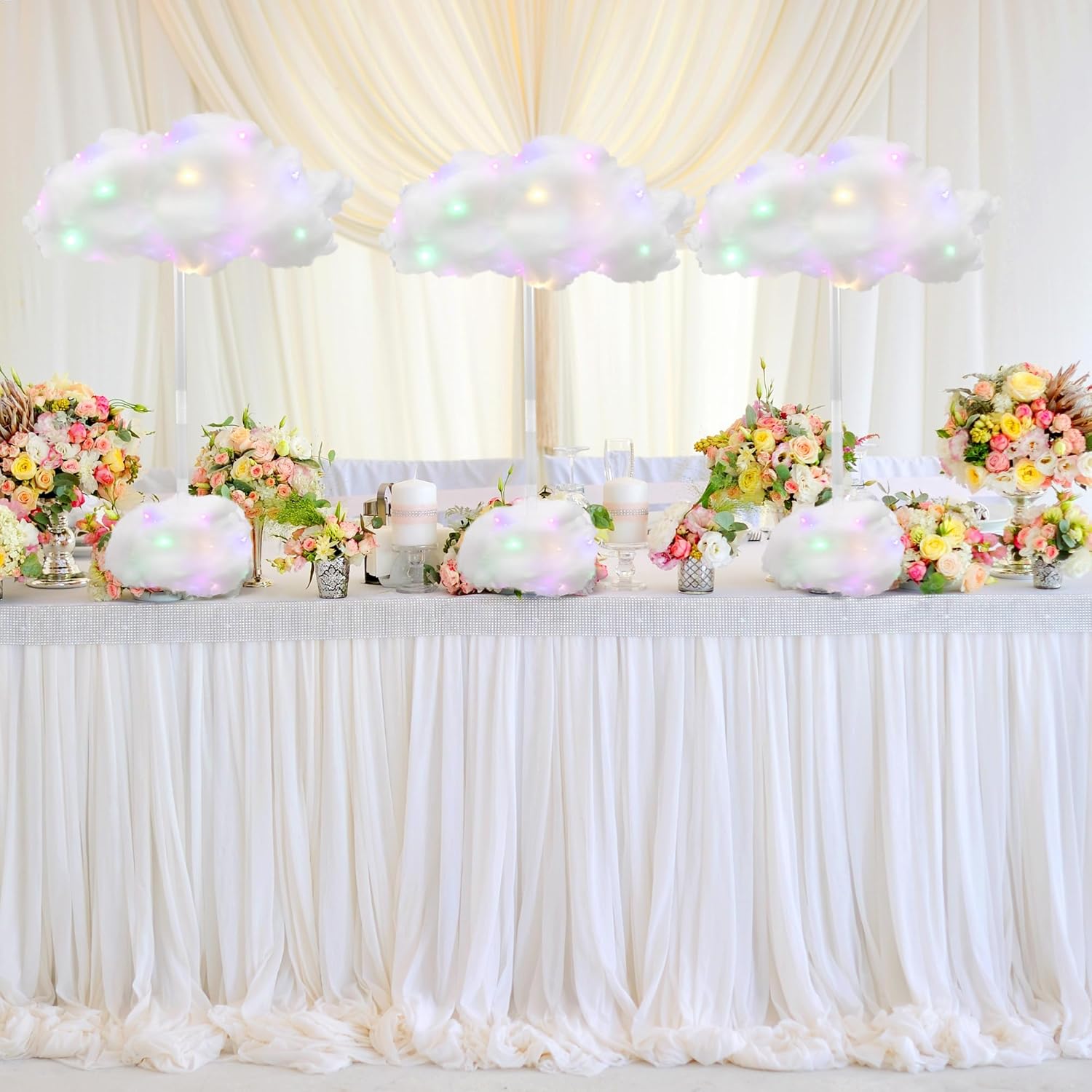 Skiennix LED Cloud Lights - 4 Set Fluffy Cotton Clouds Decor for Baby Showers & Parties | DIY Wall/Table Centerpiece