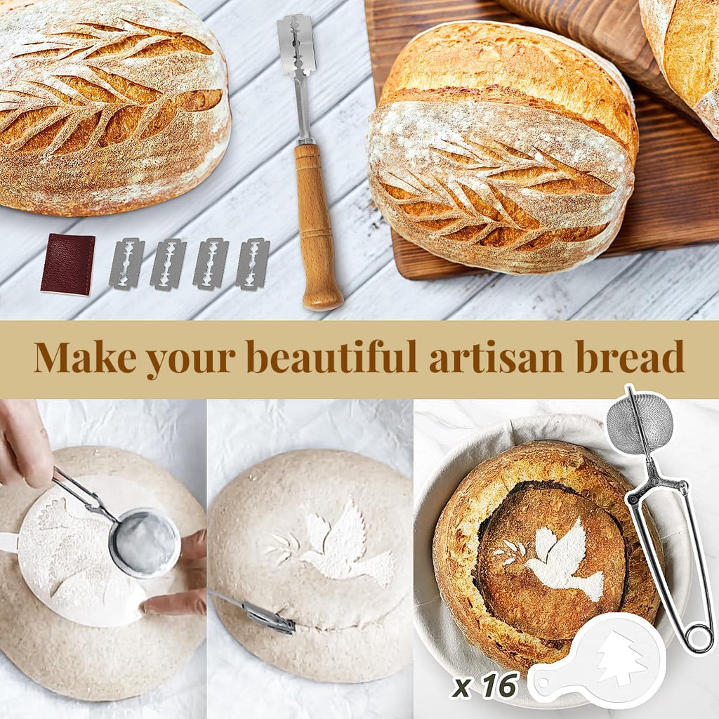 Skiennix Sourdough Starter Kit - Complete Bread Baking Set with Proofing Baskets & Tools