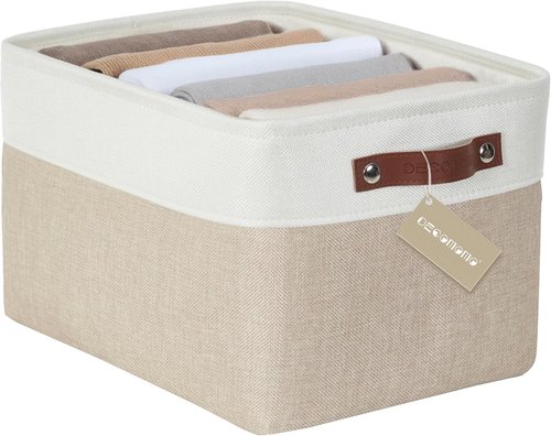DECOMOMO Storage Baskets - Large Beige & White Fabric Organizers for Shelves and Closets