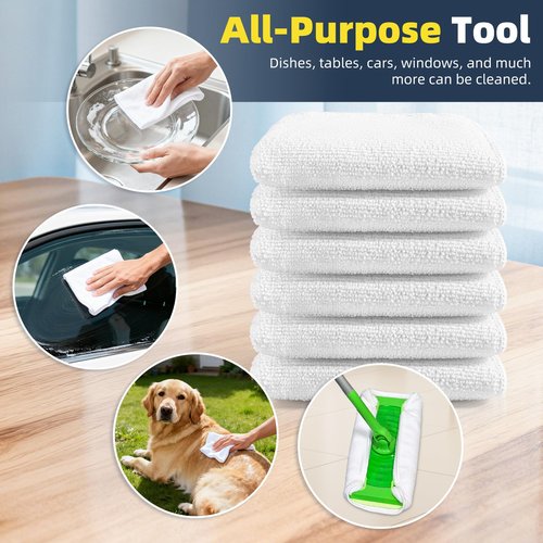 LOVECO 6+6 Pack Reusable Microfiber Mop Pads Compatible with Waitbird Steam Cleaner STC-EU168, 6 Pack Steam Mop Pads + 6 Pack Ironing Cloths Set Replacement + Laundry Bag (Mop is Not Included)