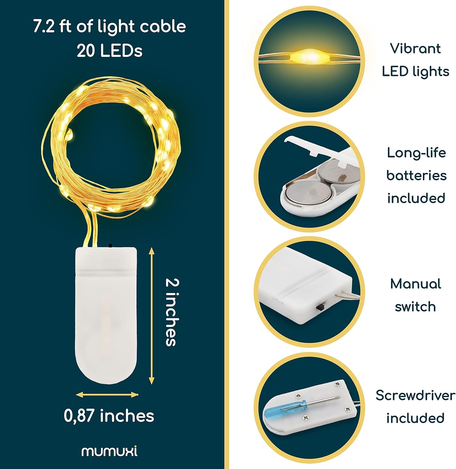 MUMUXI Fairy Lights - 12 Pack 7.2ft Battery Operated String Lights with 20 Mini LEDs | Warm White for Wedding & Home Decor