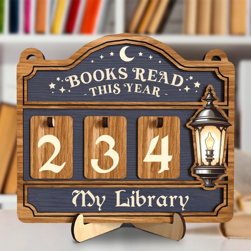 Books Read This Year Counter, Reading Tracker Sign for Home Library Decor, Book Suncatcher Ornament, Book Lover Gift for Librarian, Reader, Teacher, Women, Bookshelf Accessories for Wall & Table FF754