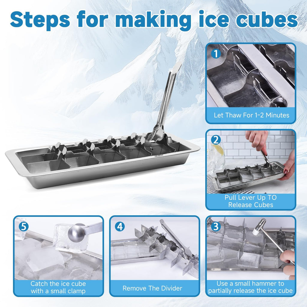 Stainless Steel Ice Cube Trays, Metal Ice Cube Trays for Freezer Vintage Inspired Design with Release Lever Remove Handle for Making Large Cubes Kitchen & Bar (1)