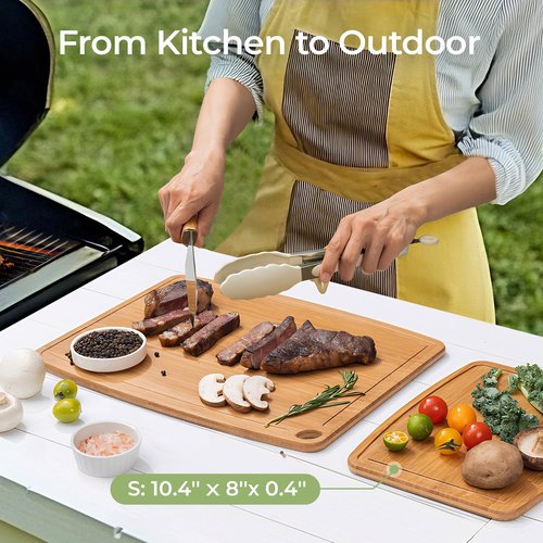 Keechee Dishwasher Safe Bamboo Cutting Boards Durable Lightweight Wood Cutting Board for Busy Kitchen, Easy Storage & Clean Wooden Chopping Boards with Juice Groove Set of 2 (M+S)