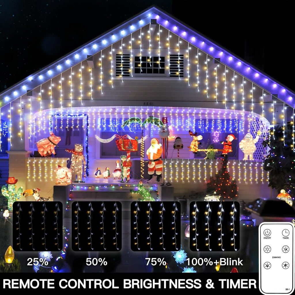 Suddus Christmas Icicle Lights - 240 LED Waterproof Hanging String Lights | 23.6ft for Outdoor Decor