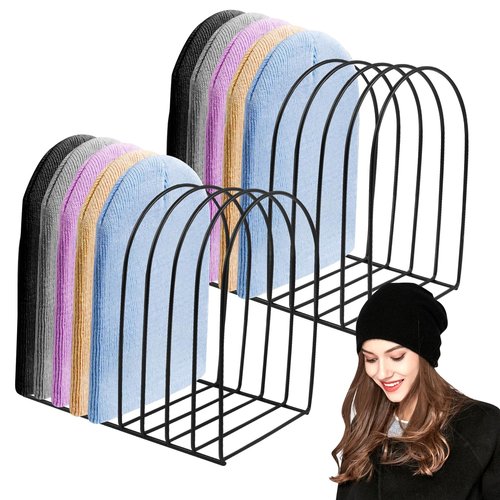 2 Pcs Beanie Holder Organizer, Knitted Hat Storage Rack Display Stand Metal Cap Holder for Winter Swimming Hat Display Home Entryway Tabletop Bedroom Closet Dresser Room Office (Black, 2 Pcs)
