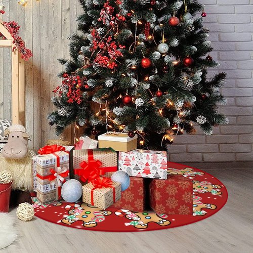 Jbralid Christmas Tree Skirt 48 Inch Christmas Gingerbread Sweet Candy Lollipop Xmas Tree Skirts Mat for New Year Holiday Christmas Party Decorations