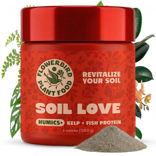 Flowerbird Soil Love - Premium Plant Food & Fertilizer | Bio-Active Soil Amendment | Pet Safe | NPK 2-1-4 (4 oz) - Treats 30 Gallons