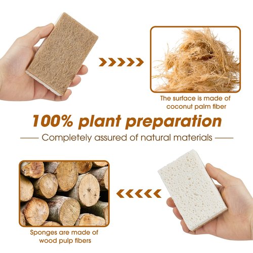 GREENTH PRO 10 Pack Nature Dish Sponge - Natural Kitchen Sponge - Coconut Fiber and Wood Cellulose Scrubber