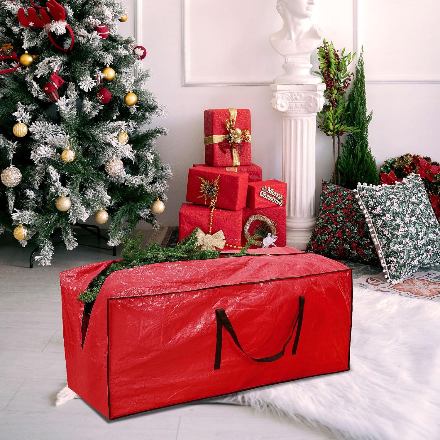 Richie Christmas Tree Storage Bag - Fits Up to 7 Ft Artificial Trees | Durable, Water-Resistant Design, Red