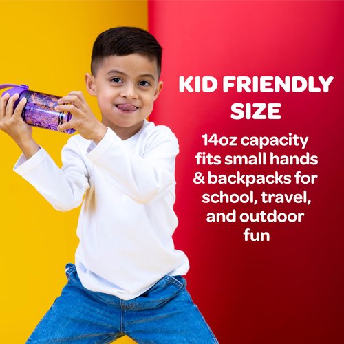 CamelBak Crayola Flip Straw Kids Water Bottle, Tritan Renew, Spill-Proof, 14oz, Violet