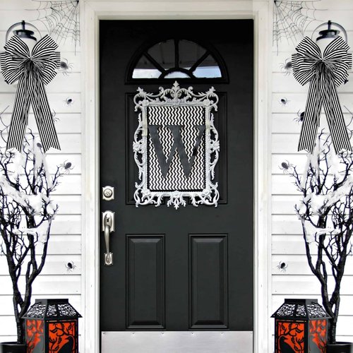 Hongsome Halloween Bows - 2 Pack Black & White Stripe Decor for Wreaths & Tree Toppers | 12” x 20”