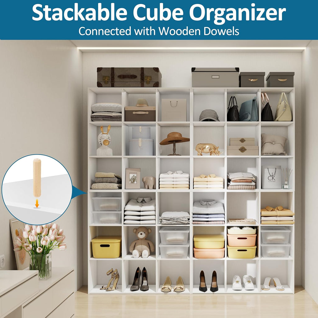 PrimeZone Stackable 9-Cube Storage Organizer - Versatile Wood Shelf for Closet & Bedroom | White Cubicle Cabinet