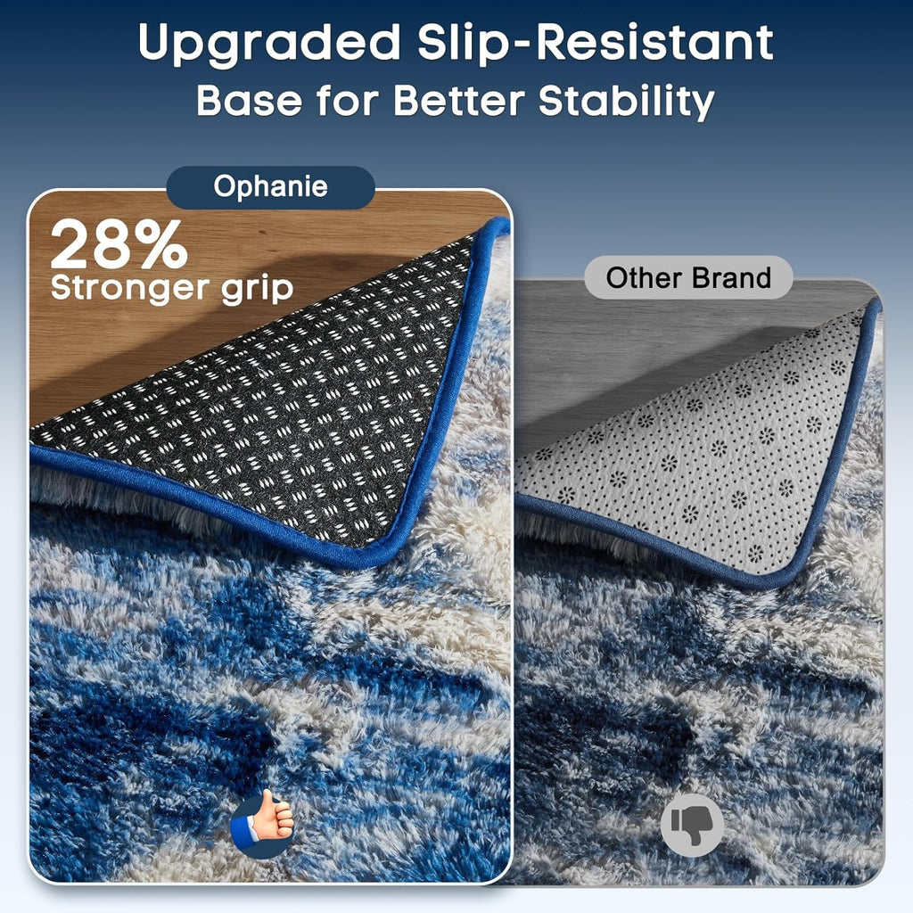 Ophanie Area Rug - Fluffy Shag Soft Carpet for Living Room | 5x7 Blue, White & Grey Design