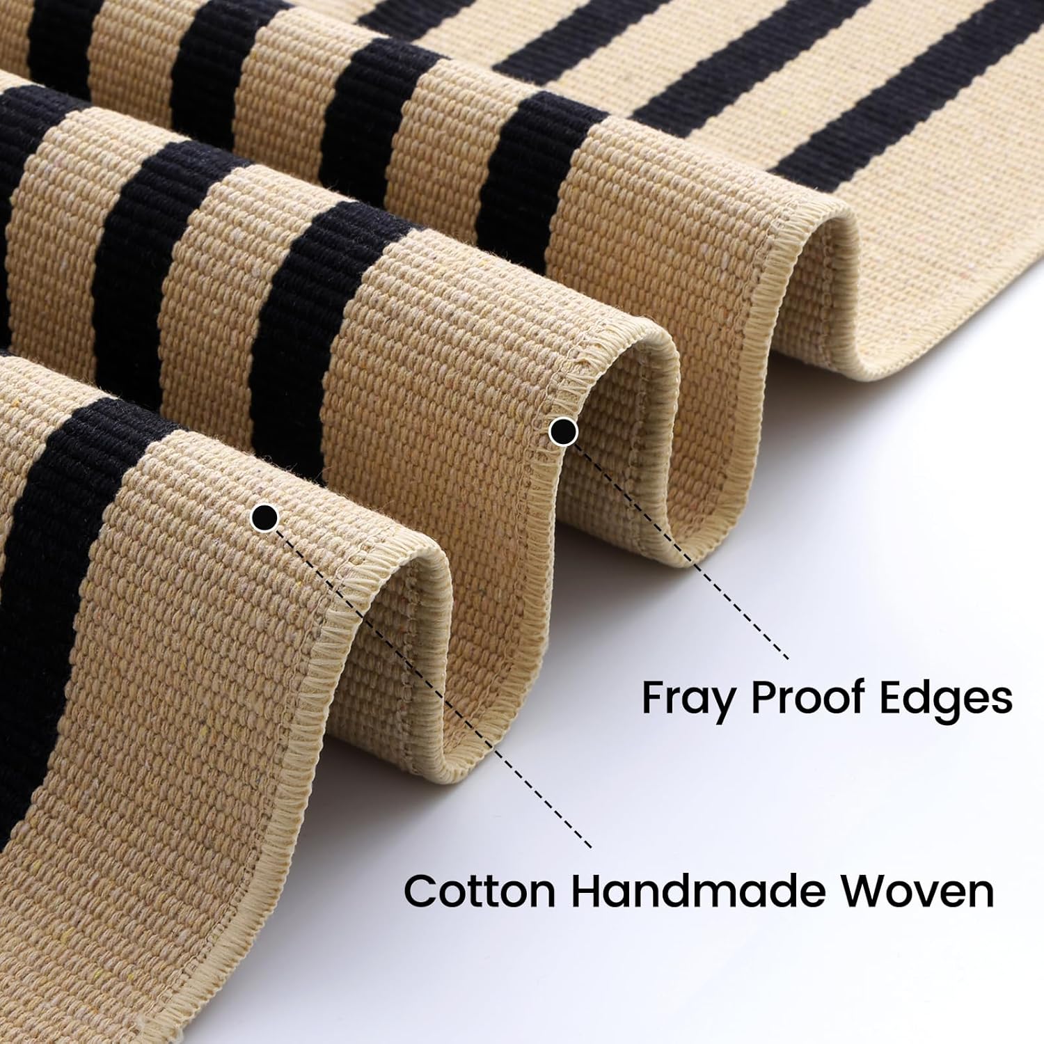 OLANLY Striped Rug - Washable Brown and Black Cotton Doormat 4' x 6' for Indoor/Outdoor Use