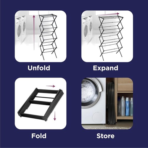 BLACK+DECKER 4-Tier Clothes Drying Rack - Expandable & Collapsible, Space-Saving Design for Towels & Delicates