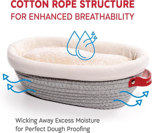 KneadAce Bread Proofing Basket Set - Oval & Round Cotton Rope Baskets with Liners for Artisan Baking