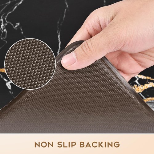 ASPMIZ 3 Piece Marble Kitchen Runner Rugs Set, Anti Fatigue Cushioned Kitchen Floor Mats, Black Gold Marble Kitchen Rugs Non Slip, PVC Waterproof Kitchen Mats 18'' x 30'' + 18'' x 48'' + 18'' x 60''