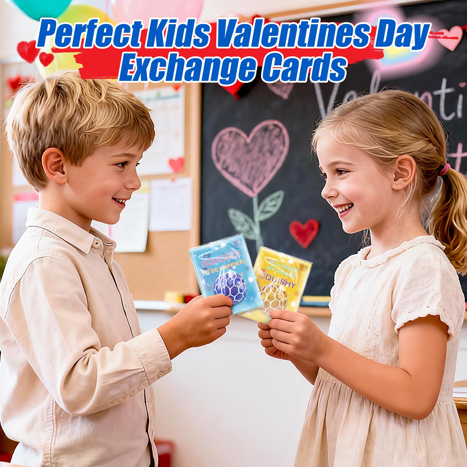 Hbjnnug 24 Pack Valentines Cards for Kids School Classroom, Kids Valentines Day Cards with Squeeze Ball Toys, School Classroom Valentines Day Gifts for Kids Exchange Valentine Party Favors Prize