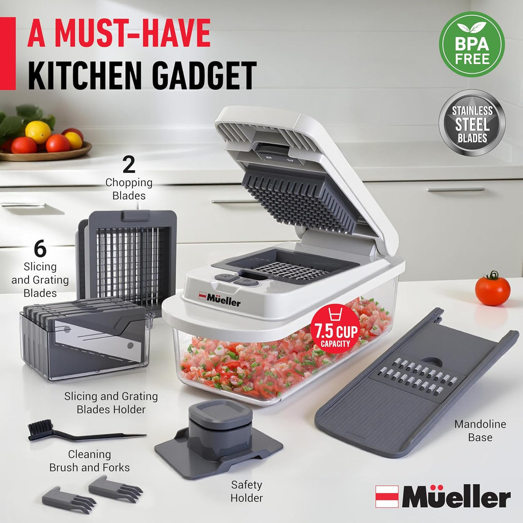 Mueller Vegetable Chopper - 10-in-1 Mandoline Slicer with 8 Blades & Container for Easy Food Prep