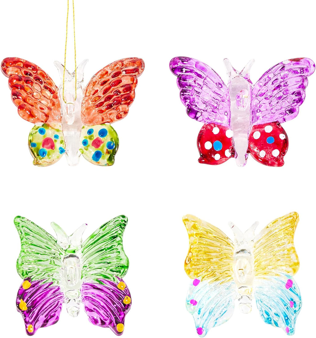 Skiennix 4-Piece Glass Butterfly Ornament Set - 1.7-Inch Crystal Hanging Decor for Home Windows
