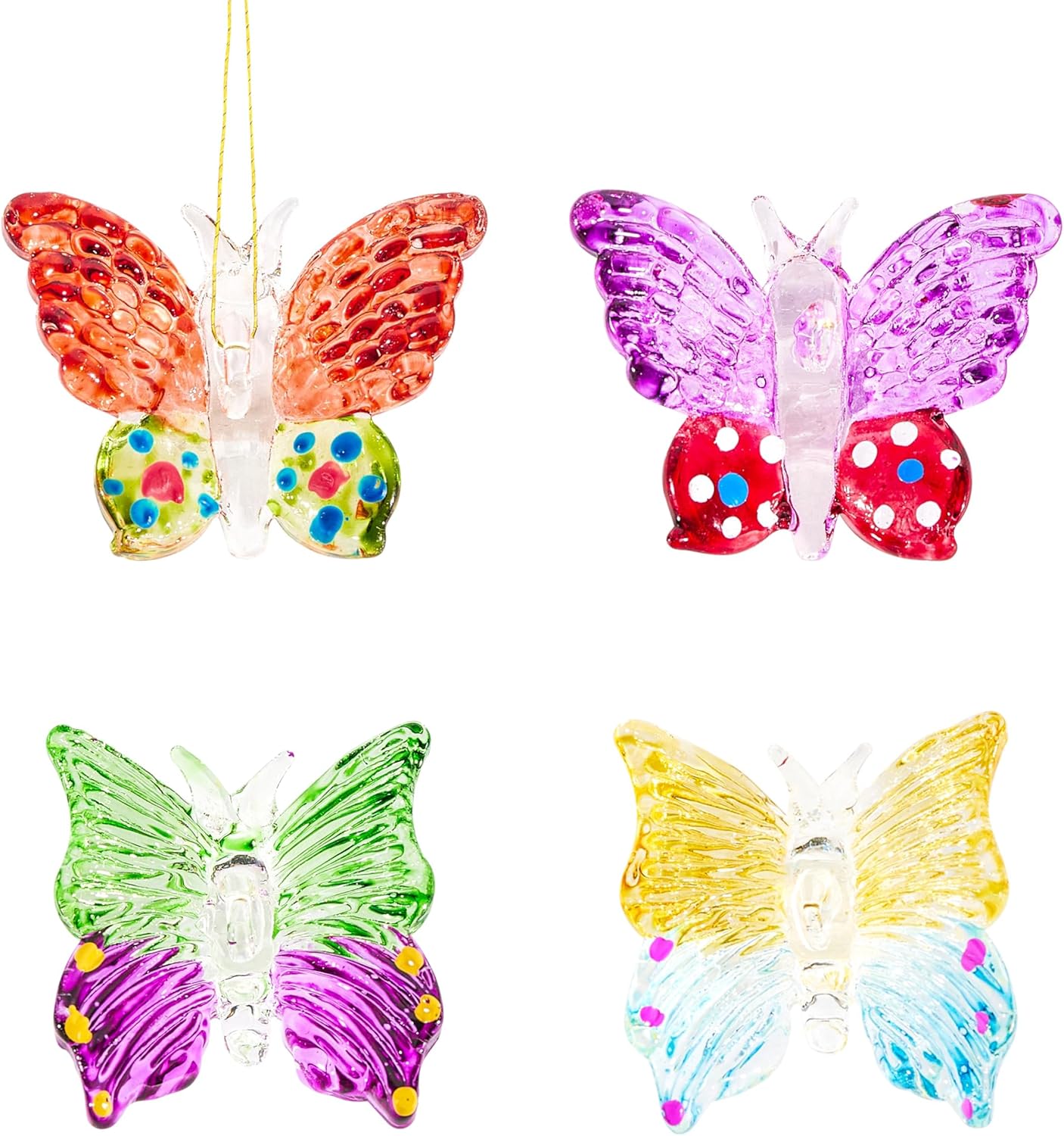 Skiennix 4-Piece Glass Butterfly Ornament Set - 1.7-Inch Crystal Hanging Decor for Home Windows