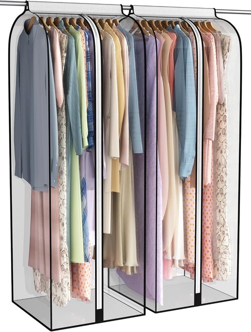 Liuoud 22” Gusseted Garment Bags - Clear Clothes Covers for Closet Storage | 2 Pack, 60” Long
